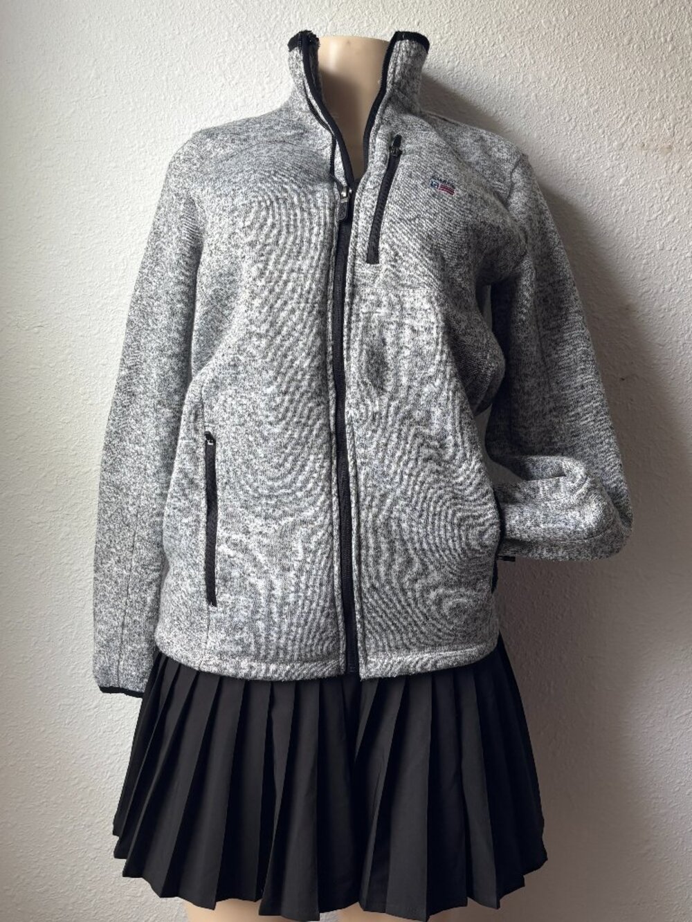 Chaps Mens S M Gray Sweater Fleece Full Zip Jacket Pocket Mock Neck